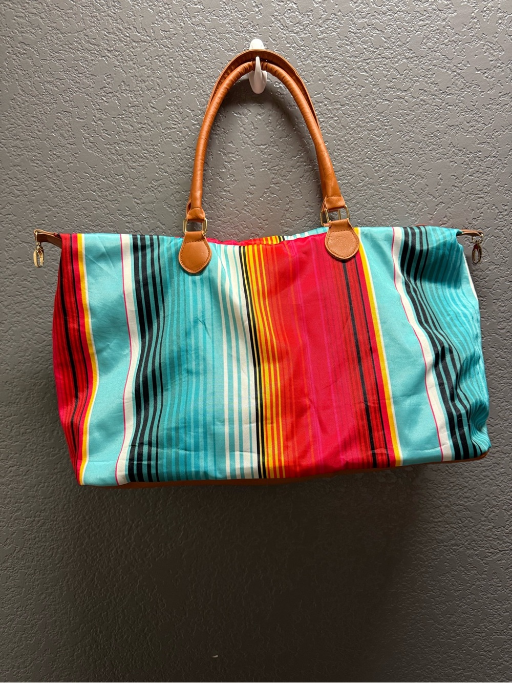 Multicolor Striped Serape Carry-On Travel Bag 24" x 12" Canvas Faux Leather